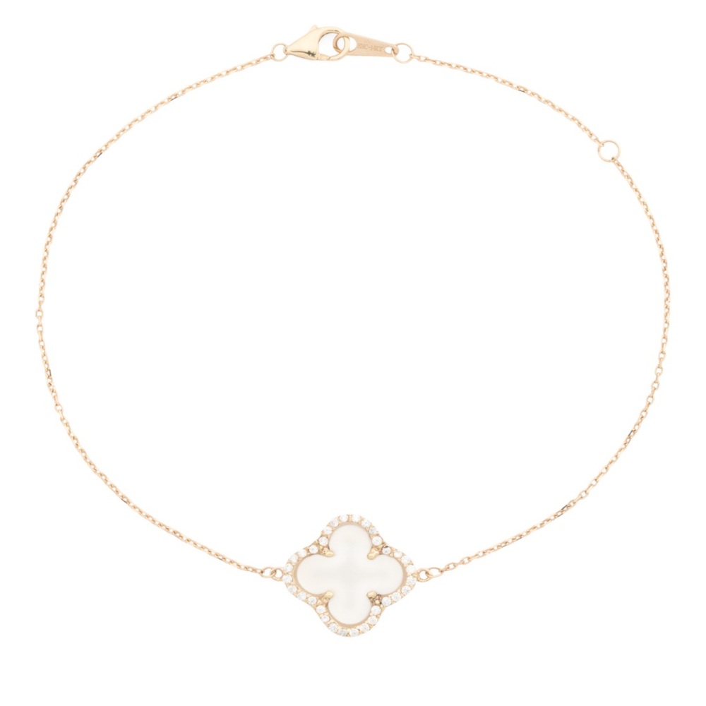 ⭐️ 14 KT Real Gold Clover Motif Bracelet with Pearl and CZ - NWT ⭐️
